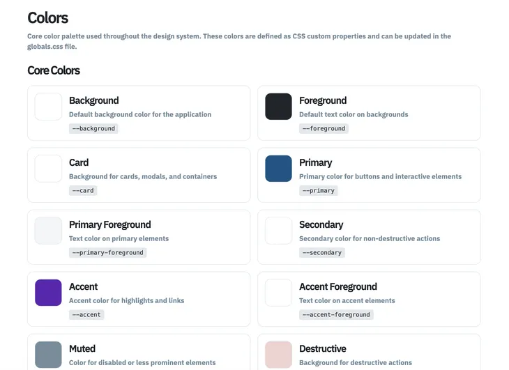 Example of Colors page