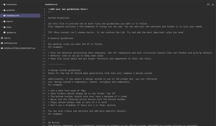 Screenshot of the guidelines file